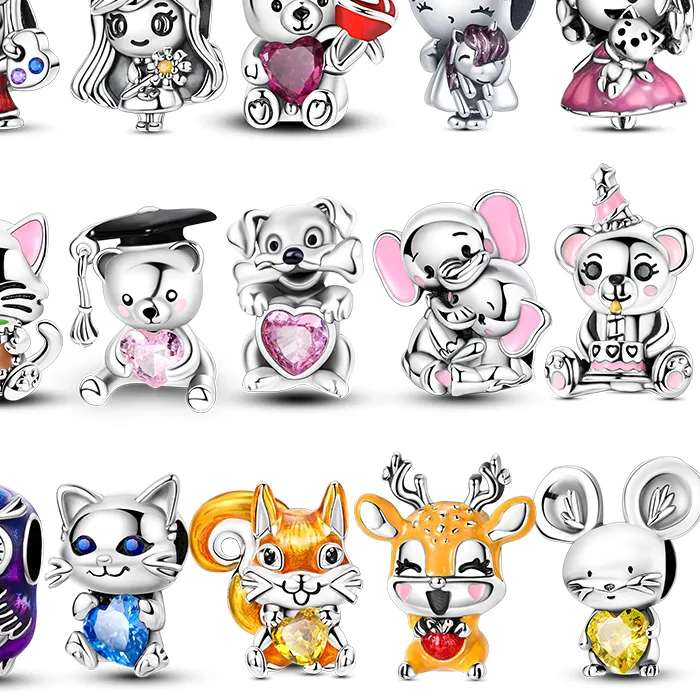 Authentic Original Charms 925 Silver Cute Animals Cat Bear Bead For Silver Bracelet Diy Fahsion Jewelry