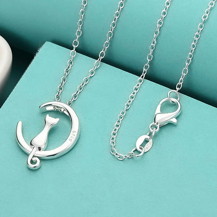Authentic Moonlit Kitten’s Whisper: Sterling Silver Moon Cat Pendant