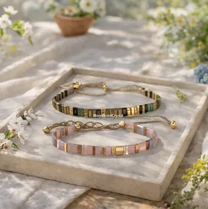 Authentic Embracing Whispers of Eternity: 2PCS Vintage-Inspired Miyuki Tila Gold Plated Woven Delights