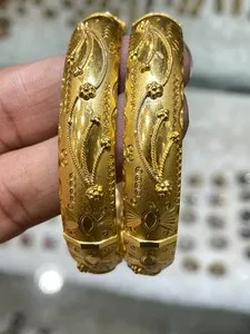 Authentic 2.6 Gold Plated Top Dubai Bangles 2Pcs Set Bracelets Bridal For Woman Handmade