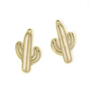 Authentic 2PCS Gold Plated Filigree Cactus Charm Pendant 15X27mm GQZ06-G