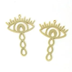 Authentic 2PCS Gold Plated Stainless Steel Filigree Eye Charm Pendant 30X44mm GQZ08-G