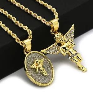 Authentic 14k Gold Plated 2 pcs set of Angel Cubic Zirconia 2mm 30" and 24" Rope chain