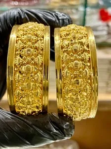 Authentic Celestial Gridwork Kada Bracelets - Radiant 24K Gold Prosperity Talismans