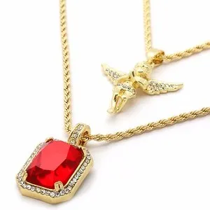 Authentic Men 14k Gold Plated 2 pcs Cubic-Zirconia Fashion & Angel 30 24 Rope