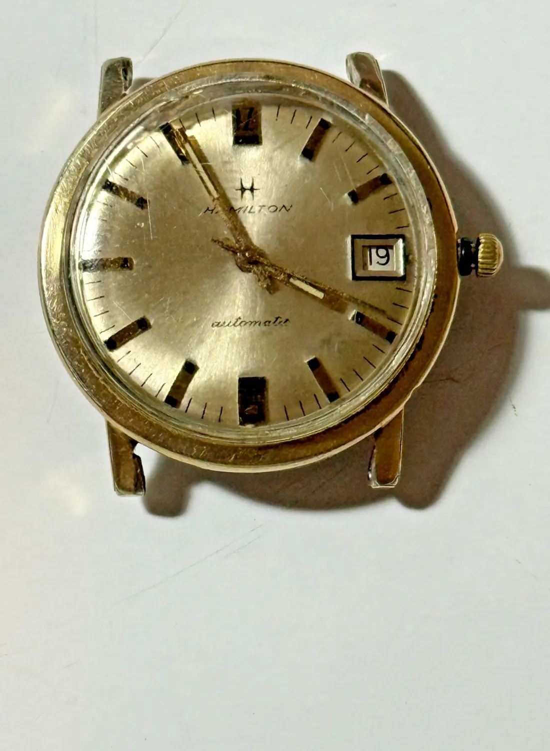 Authentic Vintage 60s Hamilton Automatic 694 A Gold Plated Bezel Dateline Watch for Parts