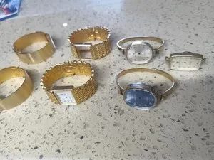 Authentic VINTAGE  LOT CASE Watches Lady GOLD Plated   for parts  Swiss  made NOS