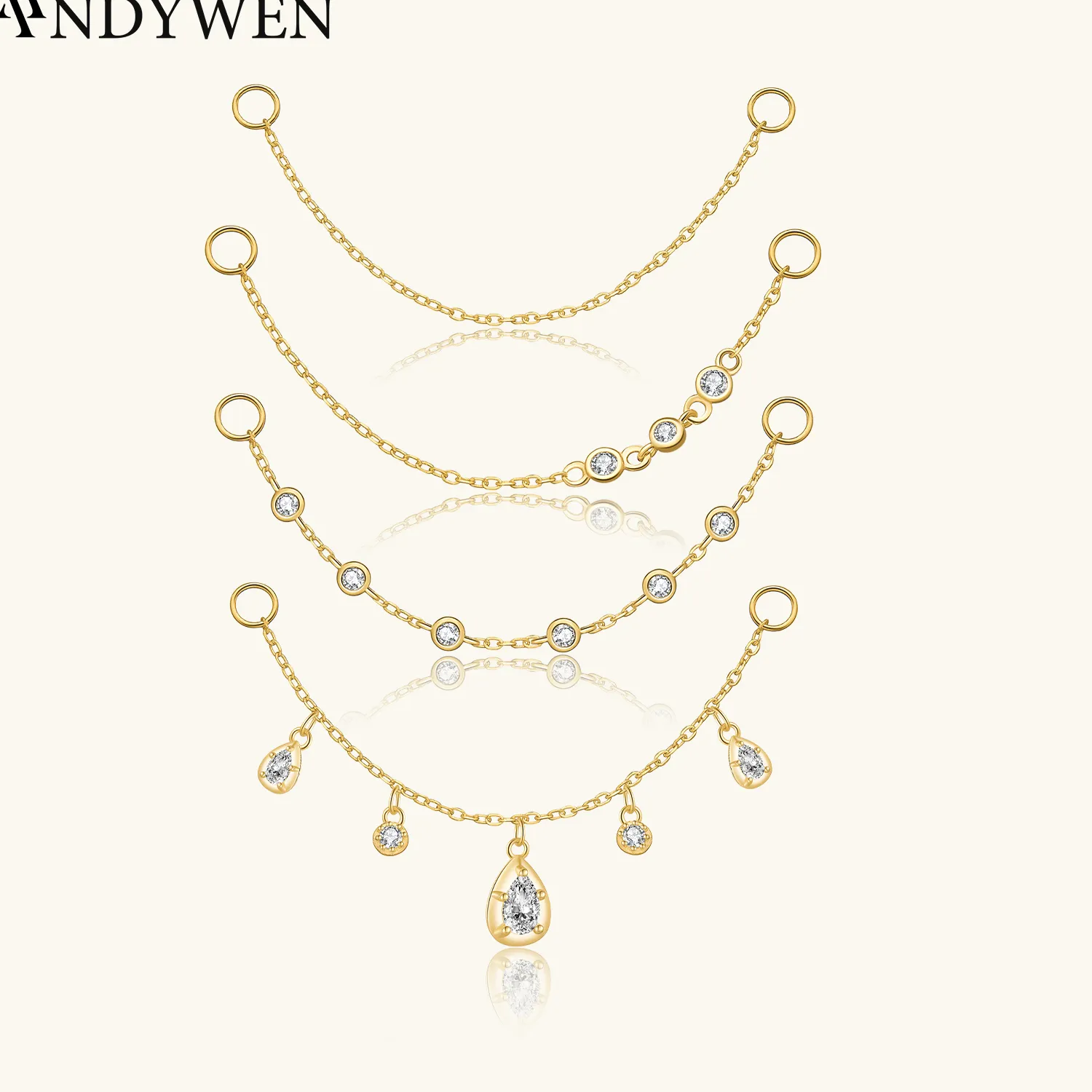 Authentic Andywen 925 Sterling Silver 5.5Cm 6Cm Spare Parts Chains For Stud Earring Piercing Hoops Drop Earring Fine Jewelry