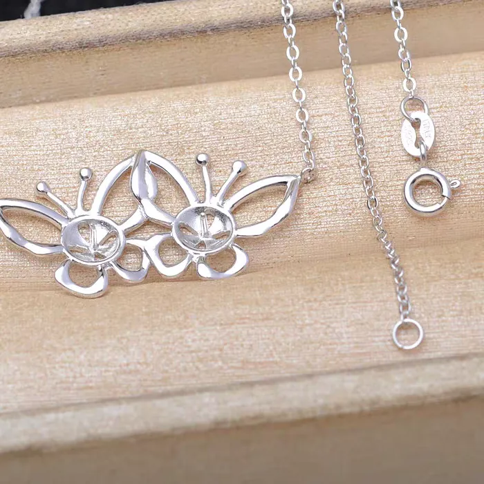 Authentic 45cm Butterfly S925 Sterling Silver Necklace Mountings Findings Jewellery Mounts Parts Fittings Accessories for 9-10mm Pearls