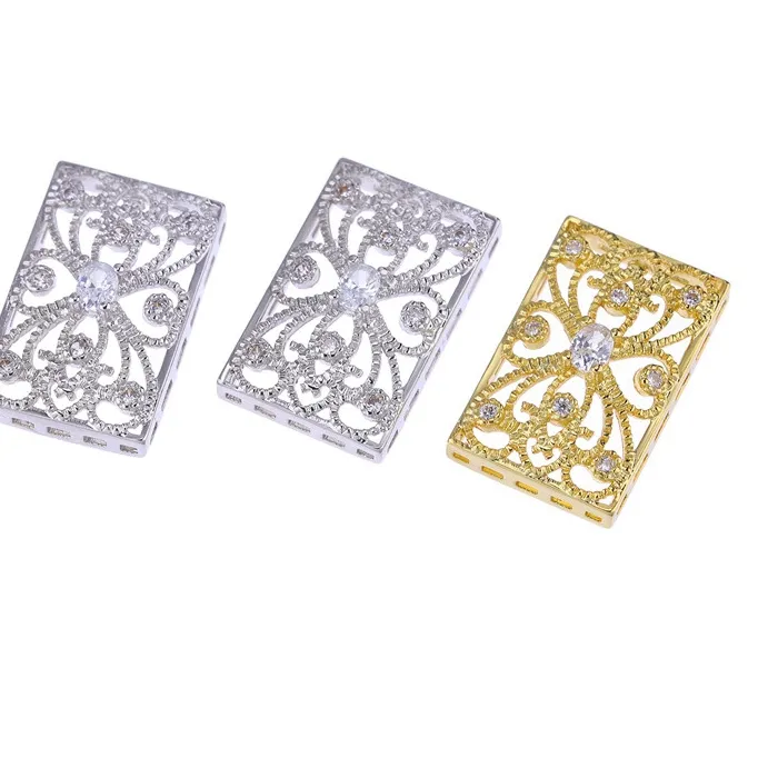 Authentic Luxury Jewellery Findings Components Square Shape Flower Patten Spacer Charm Connectors For DIY Beaded Bracelet Necklace Parts