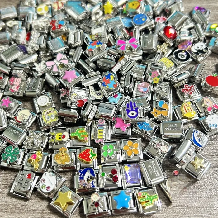 Authentic 50 Mixed Italian Charm Link Bracelet 9MM Men Women DIY Parts Module Accessories Wholesale