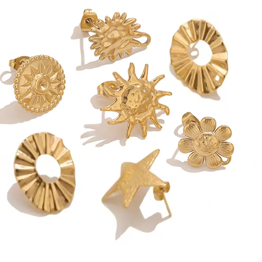 Authentic 6/10PCS 18K Vacuum Plated Sun Star Flower Earring Bases DIY Jewelry Making Studs Supplies Bulk Parts Findings