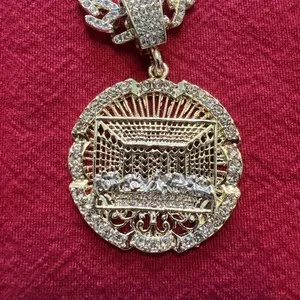Authentic Gold Plated Last Supper Pendant Jesus Cubic Zirconia Iced Hip Hop Big Medallion