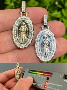 Authentic Real 925 Silver Gold Plated MOISSANITE Virgin Mary Necklace Pendant Medallion