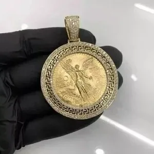 Authentic 2 Ct Round Cut Real Moissanite Medallion Men's Pendant 14K Yellow Gold Plated