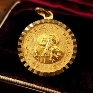 Authentic Vintage 1967 Medal of St Paul and St Peter Gold Plated Medallion Artifact
