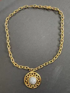 Authentic Vintage Monet Necklace Gold Plated Chunky Chain Cabochon Medallion 1980s