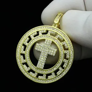 Authentic Men's 14K Yellow Gold Plated 2 Ct Diamond Masonic Medallion Charm Cross Pendant