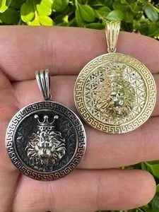 Authentic Real 925 Silver / 14k Gold Plated Lion King Of Jungle Medallion Pendant Necklace