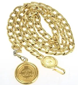 Authentic Vintage Authentic Chanel 24k Gold plated  chain Belt Necklace medallion charm