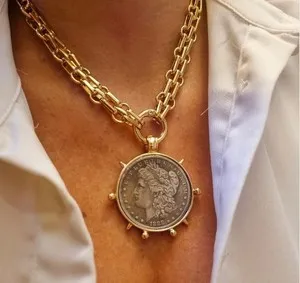 Authentic 22 ‘ Gold Coin Medallion Necklace: Vintage Style, Gold-Plated Chain.