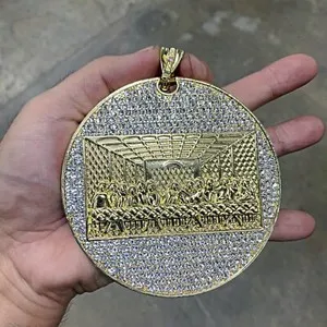 Authentic Men's 14K Gold Plated Huge The Last Supper Iced CZ Pendant Hip Hop Medallion