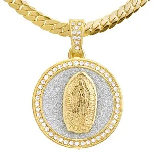 Authentic Divine Guardian: 20″ Gold‑Plated Virgin Mary Guadalupe Medallion on Miami Cuban Chain