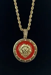 Authentic Lion Leo Medallion Astrology CZ Pendant 2” & 24” Rope Chain Necklace Gold Plated