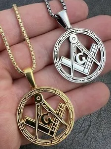 Authentic Solid 925 Silver /Gold Plated Round Freemason Masonic Medallion Pendant Necklace