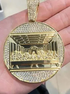Authentic Gold Plated Last Supper Pendant Jesus Cubic Zirconia Iced Hip Hop Medallion Big
