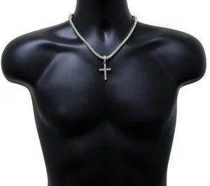 Authentic Iced CZ Cross Pendant Medallion Tennis Necklace Set 14k Gold Plated Hip Hop
