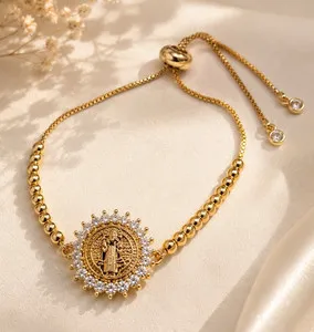 Authentic St Benedict Bracelet Religious Medallion Gold Plated Beaded Adjustable