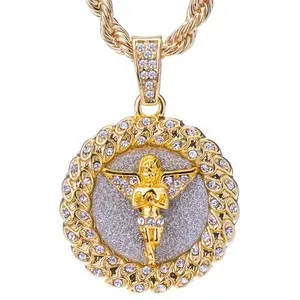 Authentic Celestial Guardian Iced Angel Medallion and Rope Chain