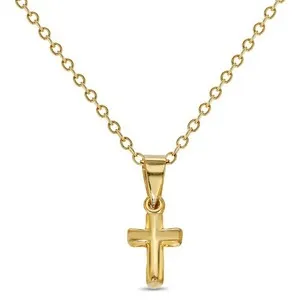 Authentic Gold Plated Religious Small Cross Pendant Necklace for Babies and Toddlers 16"
