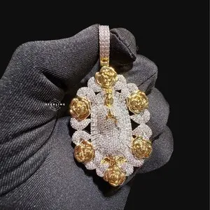 Authentic Iced Out Flower Virgin Mary Pendant 14k Gold Plated Religious + Rope Chain