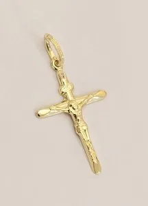 Authentic Crucifix Religious Cross INRI Pendant Necklace 18x26 mm 14k Yellow Gold Plated