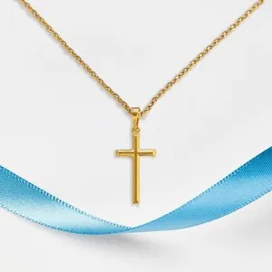 Authentic 24K Gold Plated Cross Pendant Chain Religious Jewelry