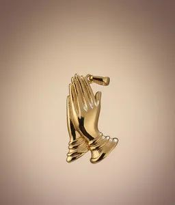 Authentic Bold Gold-Plated Praying Hand Religious Pendant