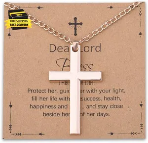 Authentic Rose Gold Cross Necklace for Women Faith Religious Gold Plated Cross Pendan