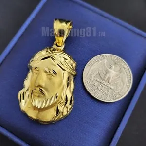 Authentic JESUS HEAD HIP HOP BRASS GOLD PLATED RELIGIOUS FASHION BLING CHARM PENDANT