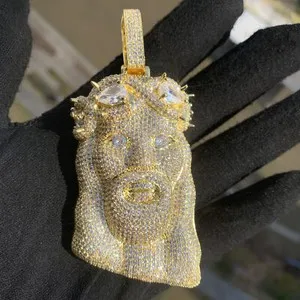 Authentic Hip Hop Solid Jesus Pendant Necklace 5A Zircon Gold Plated Religious Jewelry
