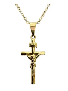 Authentic Gold Plated Stainless Steel Cross Pendant Christ Jesus 18" Necklace Religious