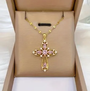 Authentic Radiant Faith: The 18K Gold Plated Cross Pendant with Cubic Zirconia