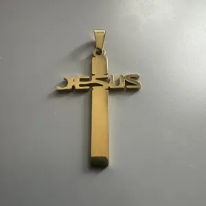 Authentic Gold Plated “Jesus” Cross Pendant 20” Necklace Stainless Steel Religious Gift