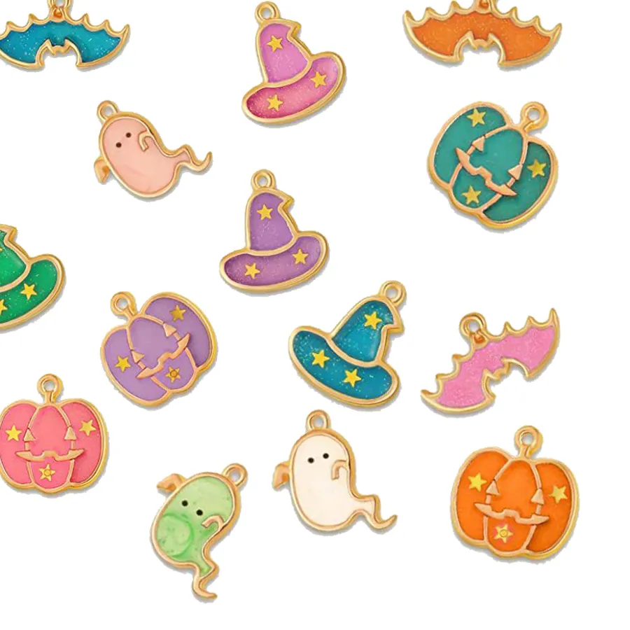 Authentic 10Pcs Enamel Halloween Pumpkin Ghost Bat Charms Pendants for DIY Earrings Necklaces Bracelet Jewelry Making Accessories Crafts