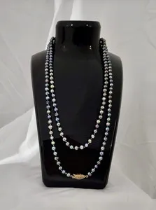 Authentic Peacock Black Cultured Pearl Necklace 36" Opera Length 10K Gold-Plated Clasp 5mm
