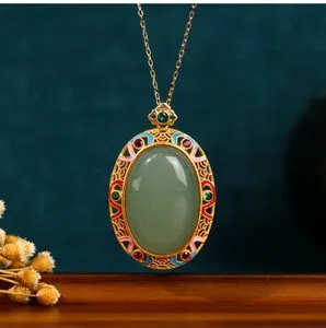 Authentic Green Jade Crystal Pendant Necklace Charm 18K Gold Plated Chain Dainty Gemstone