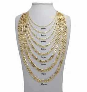 Authentic 14k Italian Figaro Link Chain Necklace 3mm to 10mm Gold Plated 16" 18" 20" 24 30