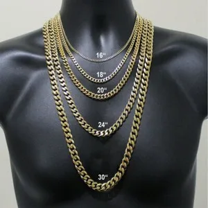 Authentic 3/5/7/9/11mm Men Gold Plated Curb Cuban Link Chain Necklace Bracelet Xmas 16-30"