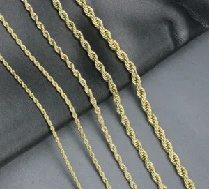 Authentic Stainless Steel Twisted Rope Chain Gold Plated Necklace Men Women